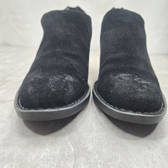 Born Ankle Boots 7.5 Black Leather Block Heel Western Rugged Comfort Shoe Bootie - Picture 4 of 11